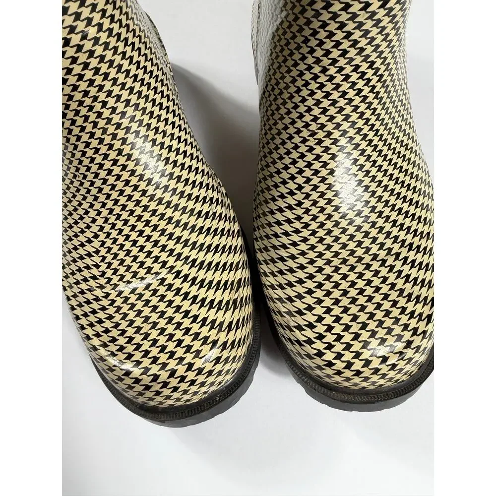 Sam & Libby Vintage Tall Rain Boots Houndstooth Black Cream Buckle Size 7